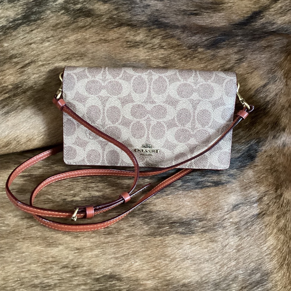 Authentic Hayden Foldover Crossbody Clutch In Coach Monogram Signature Canvas